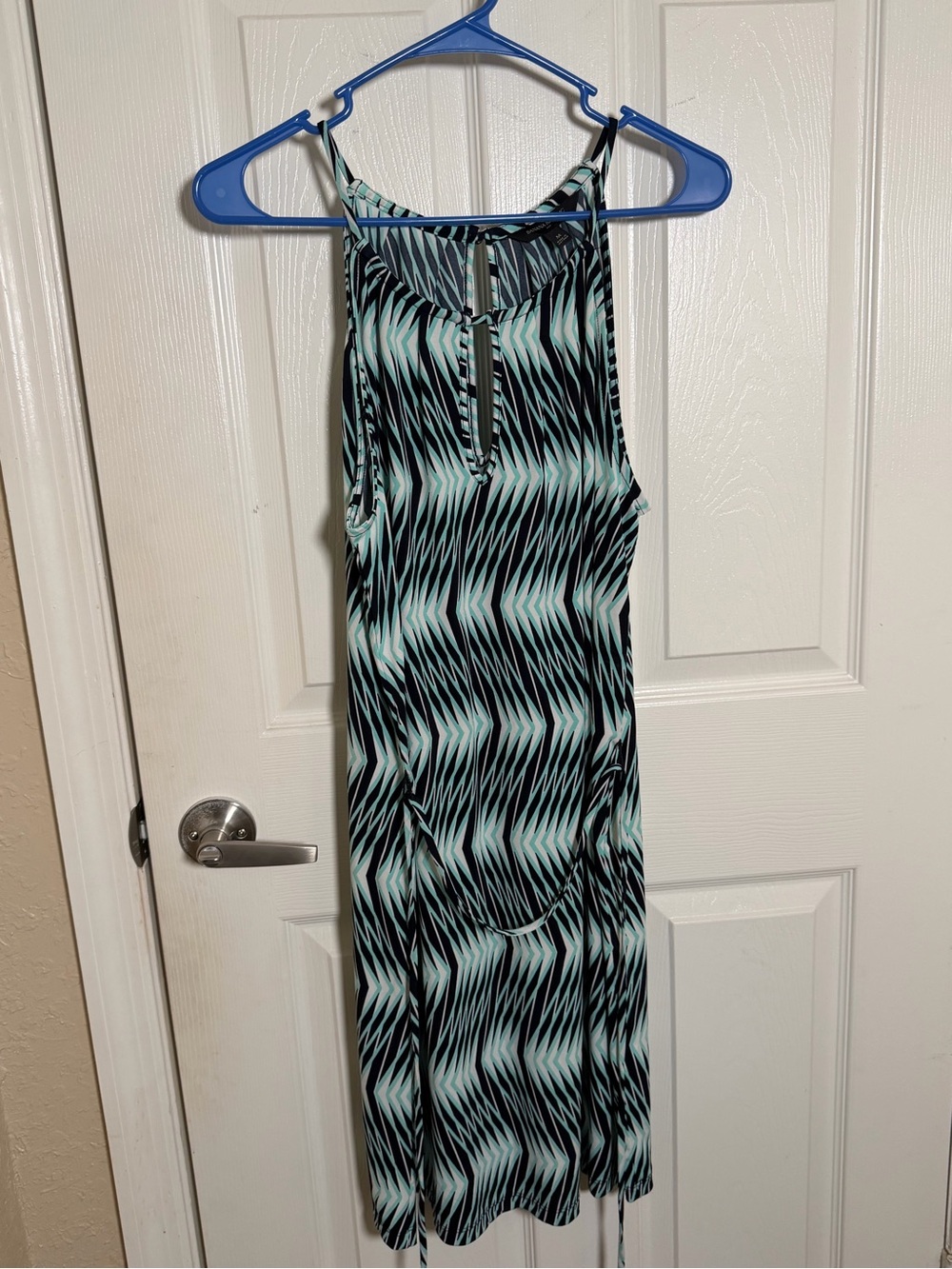 Banana Republic Black and Mint Zigzag Midi Dress